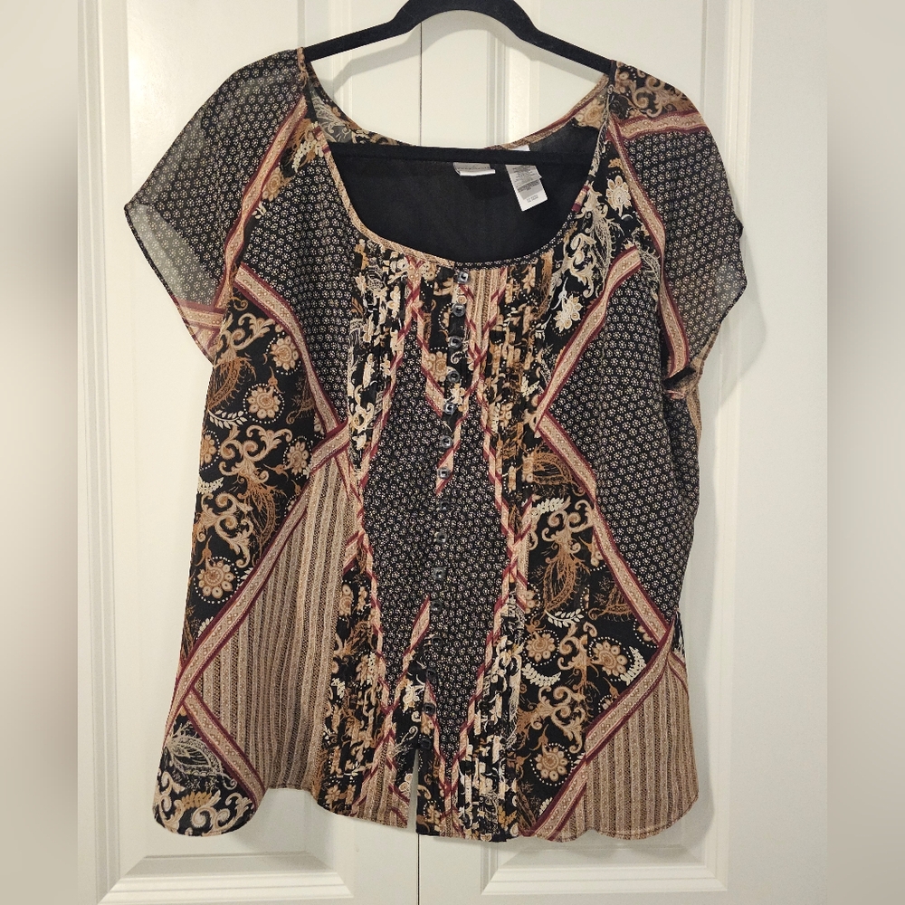 EMMA JAMES Blouse Button Front  Paisley Top Boho Sz 18W